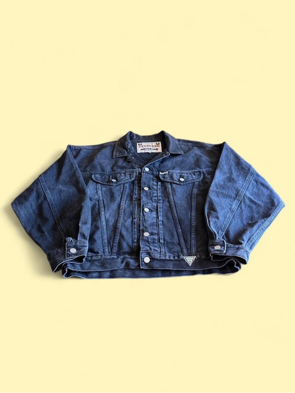 Vintage GUESS Georges Marciano Black Wash Denim Trucker Jacket Men’s L